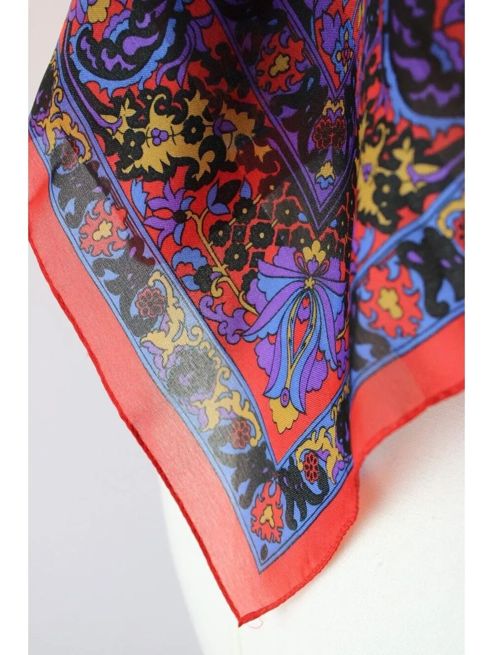 Vintage Silken Polyester Scarf by Berkshire Made in Italy Paisley Floral Red